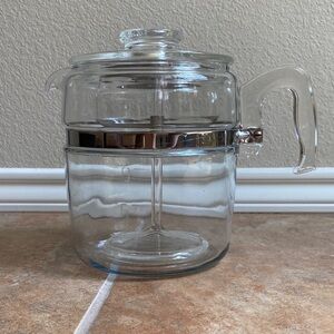 Pyrex Glass Coffee Pot with Silver Band and Glass lid (6 cups)